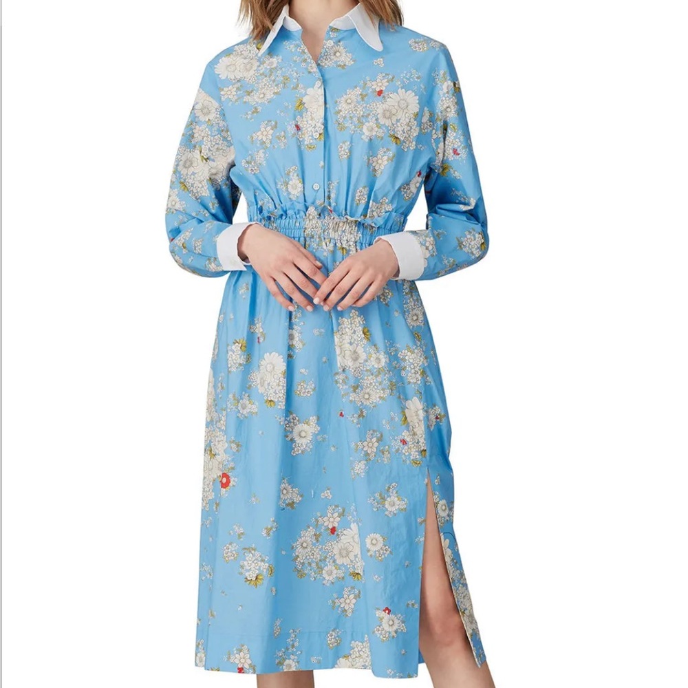 No. 21 Fantasia Base Blue Floral Cotton Midi Dress Italian Size 46 US size 10